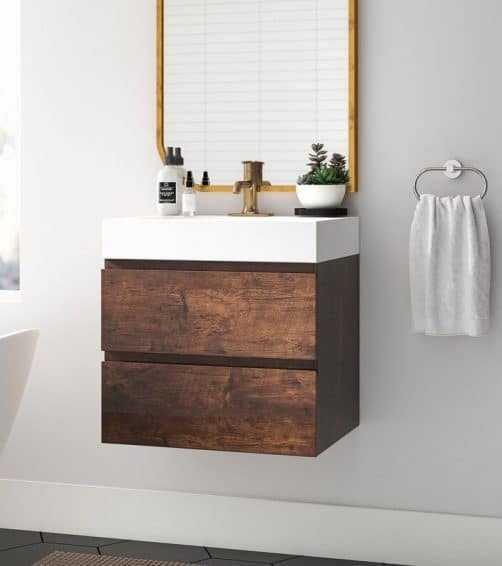 a small bathroom vanity with sink