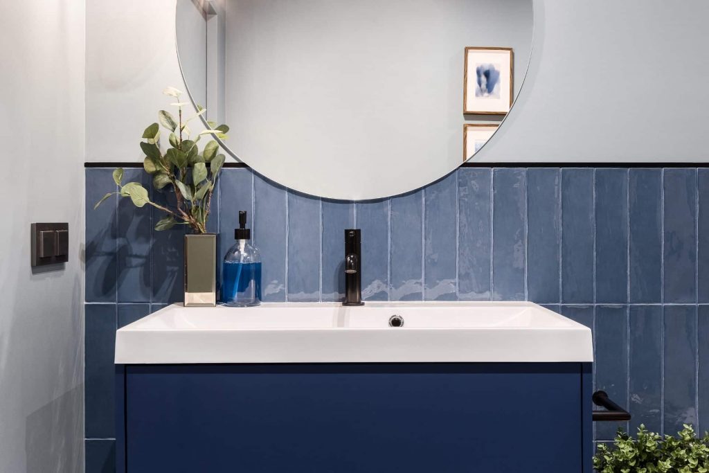 a Blue bathroom vanity