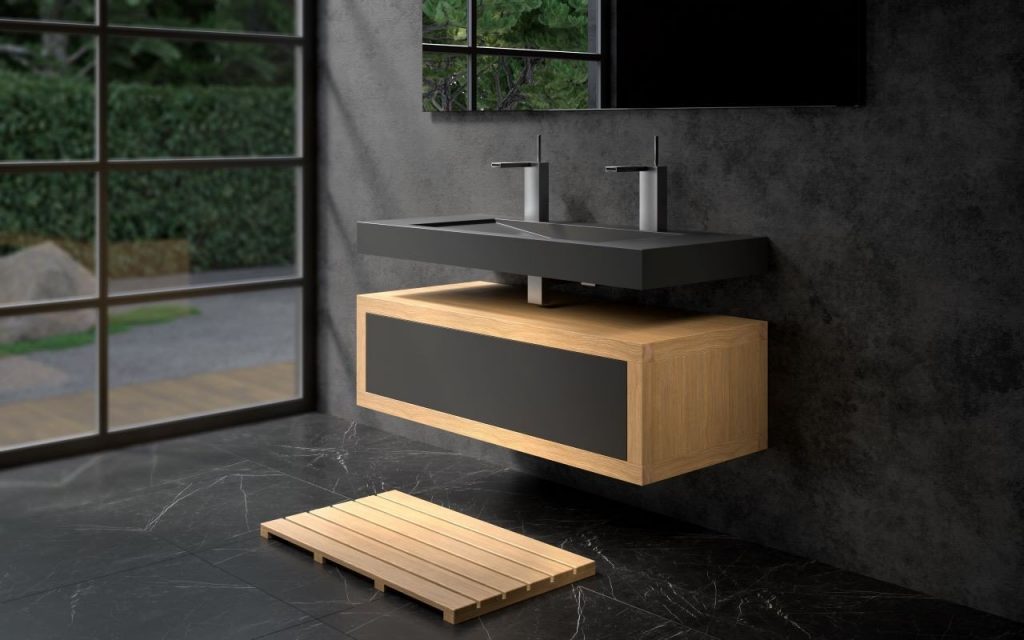 the wooden bathroom vanity