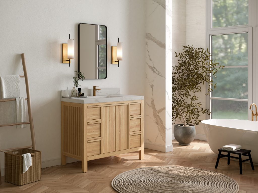 the natural wood bathroom vanity